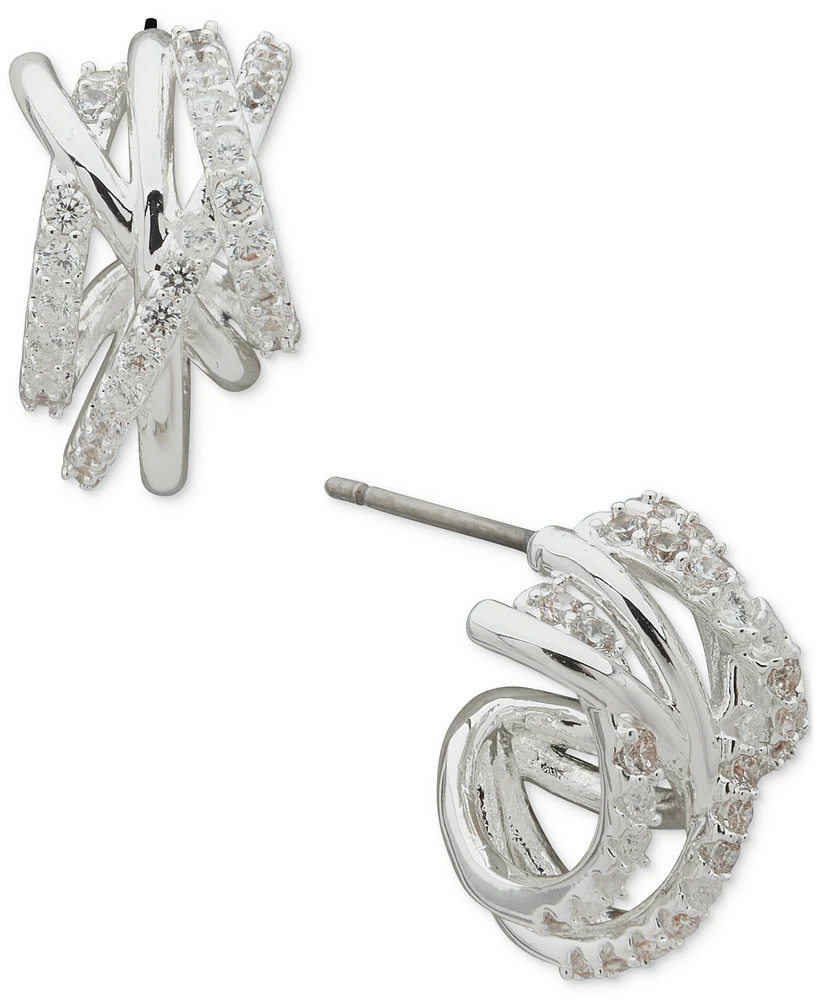 Anne Klein Silver-Tone Small Pave Criss Cross Huggie Hoop Earrings, 0.63"