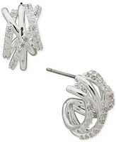 Anne Klein Silver-Tone Small Pave Criss Cross Huggie Hoop Earrings, 0.63"