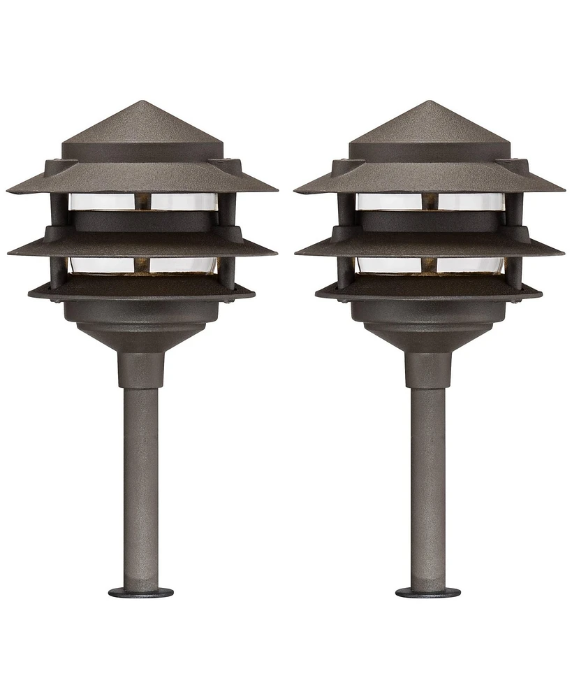 John Timberland Tiered Pagoda 11" High Bronze Led Path Lights Set of 2 - John Timberland