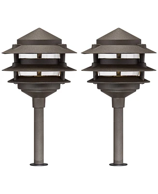 John Timberland Tiered Pagoda 11" High Bronze Led Path Lights Set of 2 - John Timberland