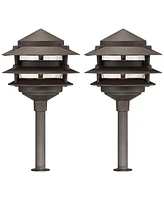 John Timberland Tiered Pagoda 11" High Bronze Led Path Lights Set of 2 - John Timberland