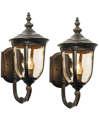 Bellagio Rustic Vintage Outdoor Wall Light Fixtures Set of 2 Veranda Bronze Metal Upbridge Arm 16 1/2" Champagne Glass for Post Exterior Barn Dec