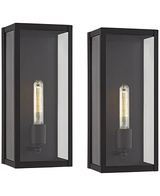 Cornell Modern Outdoor Wall Light Fixtures Set of 2 Sand Black Box Frame 16" Clear Glass Panels for Post Exterior Barn Deck House Porch Yard Pati