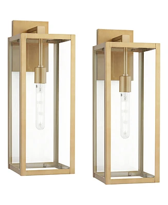 Titan Modern Outdoor Wall Light Fixtures Set of 2 Soft Gold Rectangular Box Frame 20 1/4" Clear Glass Panels for Post Exterior Barn Deck House Po