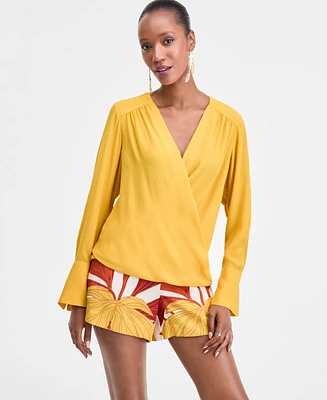 I.n.c. International Concepts Women's Surplice Long-Sleeve Blouse, Exclusively at Macy's