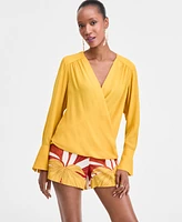 I.n.c. International Concepts Women's Surplice Long-Sleeve Blouse, Exclusively at Macy's