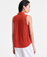 I.n.c. International Concepts Women's Printed Button-Down Sleeveless Blouse, Exclusively at Macy's