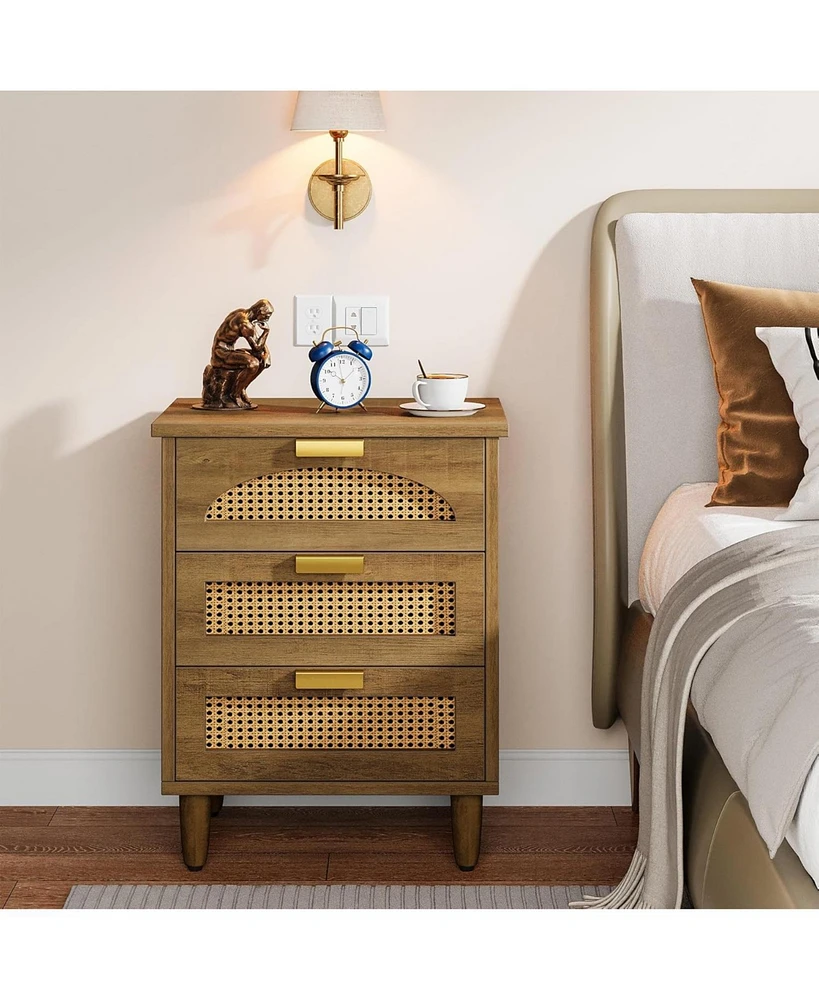 Tribesigns 3-Drawer Rattan Night Stand Side Table, Accent Bedside Tables End Table for Bedroom and Small Spaces, Easy Assembly (1)