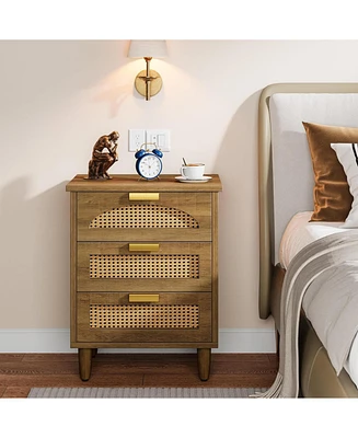 Tribesigns 3-Drawer Rattan Night Stand Side Table, Accent Bedside Tables End Table for Bedroom and Small Spaces, Easy Assembly (1)