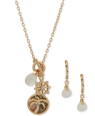 Anne Klein Gold-Tone Mixed Stone Multi-Charm Pendant Necklace & Drop Earrings Set