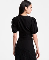 I.n.c. International Concepts Women's Crochet-Trim Cropped Blouse, Exclusively at Macy's