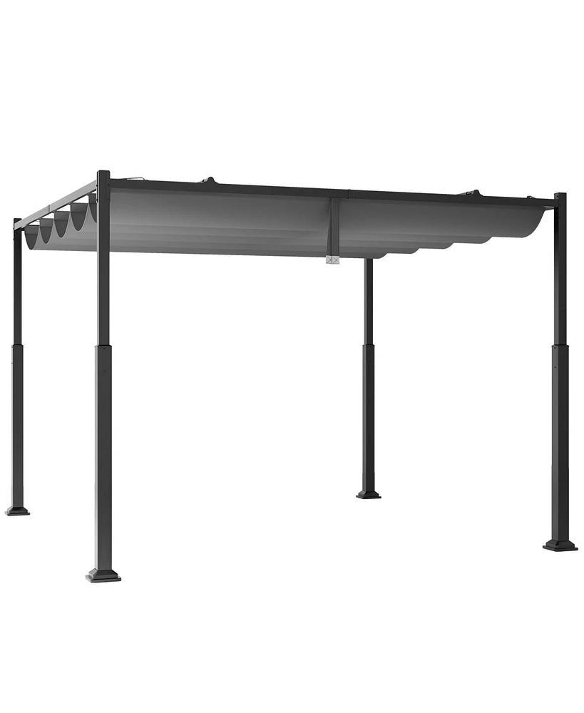 10 x 10 Feet Outdoor Pergola with Retractable Canopy and Metal Columns