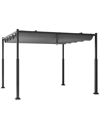 10 x 10 Feet Outdoor Pergola with Retractable Canopy and Metal Columns