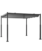 10 x 10 Feet Outdoor Pergola with Retractable Canopy and Metal Columns