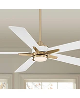 52" Vegas Nights Modern Indoor Ceiling Fan 5 Blade Led Light Remote Control Soft Brass Finish White Wood Blades Bedroom Living Room Kitchen Garag