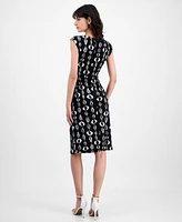 Connected Women's Printed Faux-Wrap Sheath Dress