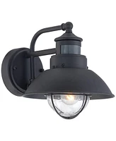 Oberlin Rustic Industrial Farmhouse Outdoor Barn Light Fixtures Set of 2 Black Dusk to Dawn Motion Sensor 9" Clear Seedy Glass for Exterior Deck