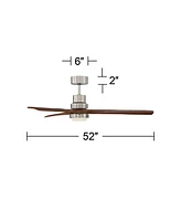 52" Delta-Wing Dc Rustic Farmhouse 3 Blade Indoor Ceiling Fan with Led Light Remote Control Brushed Nickel Walnut Wood for Living Kitchen Bedroom