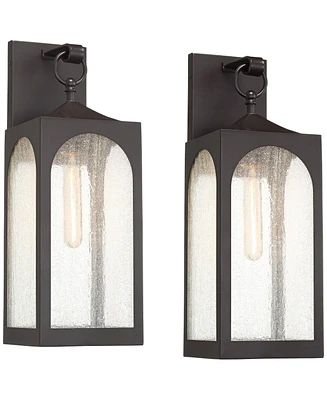 Tyne Modern Outdoor Wall Light Fixtures Set of 2 Bronze Metal Lantern Frame 20 1/2" Seedy Glass Panels for Post Exterior Barn Deck House Porch Ya