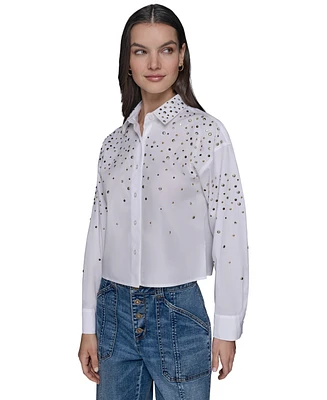 Karl Lagerfeld Paris Women's Cropped Button-Front Shirt