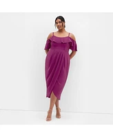 City Chic Plus Flirtation Drape Midi Dress