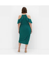 City Chic Plus Love Siren Ruffle Shoulder Dress