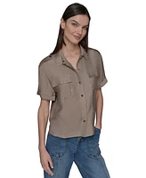 Karl Lagerfeld Paris Women's Studded Short-Sleeve Shirt