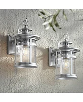 Callaway Modern Industrial Outdoor Wall Light Fixtures Set of 2 Chrome Metal Lantern Frame 11 3/4" Clear Seedy Glass Panels for Post Exterior Bar