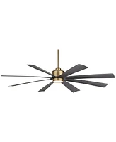 72" Grande Large Modern Mid Century Indoor Ceiling Fan 8 Blade Led Light Remote Control Brass Finish Black Blades Bedroom Living Room Kitchen Din