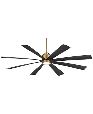 72" Grande Large Modern Mid Century Indoor Ceiling Fan 8 Blade Led Light Remote Control Brass Finish Black Blades Bedroom Living Room Kitchen Din