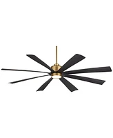 72" Grande Large Modern Mid Century Indoor Ceiling Fan 8 Blade Led Light Remote Control Brass Finish Black Blades Bedroom Living Room Kitchen Din
