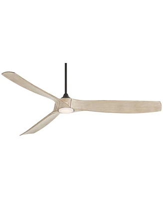 70" Kona Wind Large Farmhouse Rustic Country Cottage Indoor Outdoor Ceiling Fan 3 Blade Led Light Remote Control Black Finish Distressed White Oa