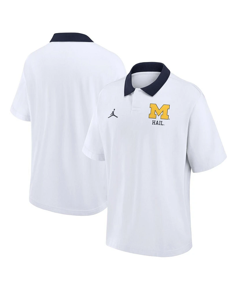 Jordan Men's White Michigan Wolverines Jersey Polo Shirt
