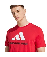 Adidas Men's Red Manchester United Three-Stripe Wordmark T-Shirt