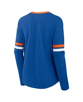 Fanatics Women's Royal New York Mets Won Done Raglan Lace-Up Long Sleeve T-Shirt