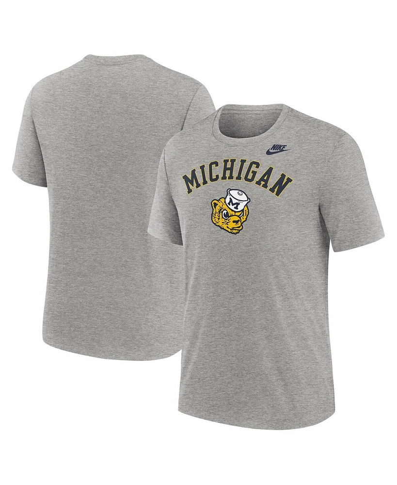 Nike Men's Heather Gray Michigan Wolverines Legacy Arch Tri-Blend T-Shirt