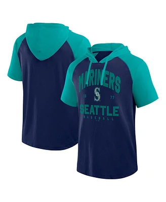 Fanatics Men's Navy Seattle Mariners Prime Raglan Short Sleeve Hoodie T-Shirt