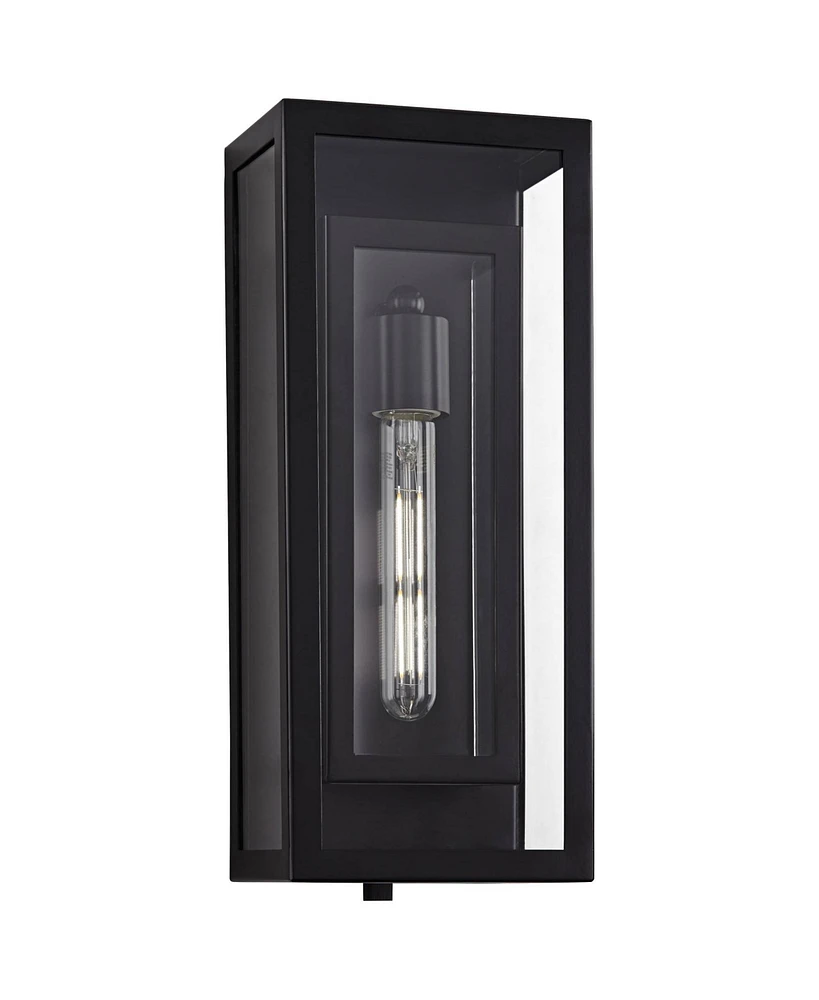 Double Box Modern Industrial Outdoor Wall Light Fixture Black Metal 16 1/2" Clear Glass for Exterior House Porch Patio Outside Deck Garage Yard F