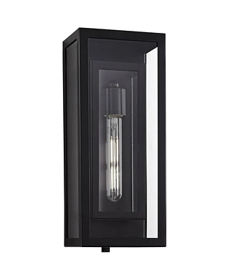 Double Box Modern Industrial Outdoor Wall Light Fixture Black Metal 16 1/2" Clear Glass for Exterior House Porch Patio Outside Deck Garage Yard F