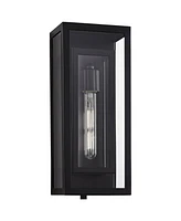 Double Box Modern Industrial Outdoor Wall Light Fixture Black Metal 16 1/2" Clear Glass for Exterior House Porch Patio Outside Deck Garage Yard F