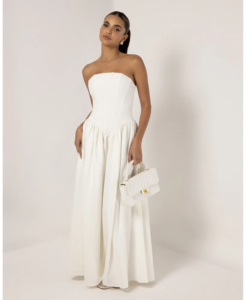 Heiress Beverly Hills Women's Strapless Corset Crepe Flare Maxi Dress