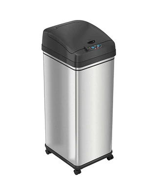 iTouchless Stainless Steel Sensor Trash Can with Wheels and AbsorbX Odor Filter 13 Gallon Silver