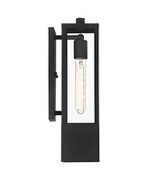 Berk Modern Outdoor Wall Light Fixtures Set of 2 Textured Black Gold Metal Box Frame 16" Clear Glass Panels for Post Exterior Barn Deck House Por