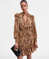 I.n.c. International Concepts Women's Animal-Print Volume-Sleeve Dress, Exclusively at Macy's