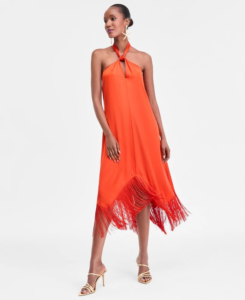 I.n.c. International Concepts Women's Fringe Halter Dress, Exclusively at Macy's