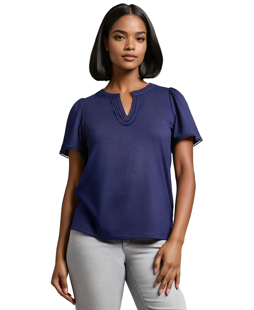 Jones New York Women's Split Neck Trim Top