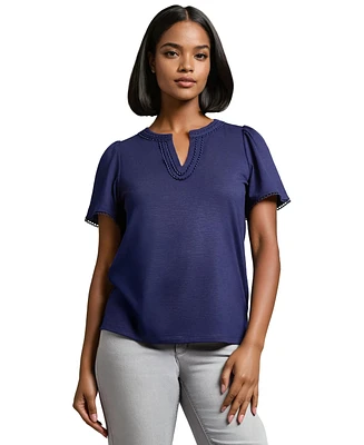 Jones New York Women's Split Neck Trim Top