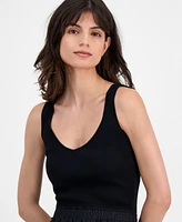 T Tahari Women's Ribbed Tiered-Skirt Embroidered-Hem Midi Dress