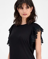 T Tahari Women's Lace-Trim Cap-Sleeve T-Shirt