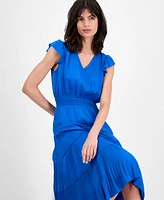 T Tahari Women's Tiered V-Neck Flutter-Sleeve Midi Dress